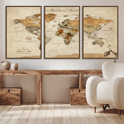 64295326-MGV-CV-30X20-Custom Push Pin World Map Wall Canvas Print – Personalized Travel Tracker with Pins – Framed Custom Quotie Canvas for Home Office Decor