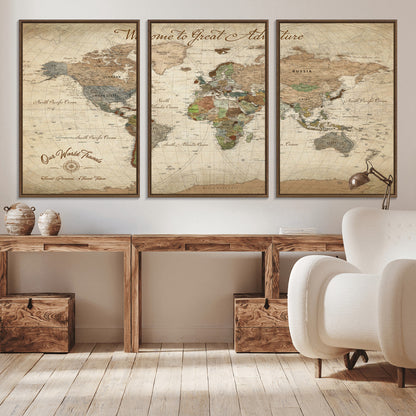 76478536-MGV-CV-30X20-Custom Push Pin World Map Wall Canvas Print – Personalized Travel Tracker with Pins – Framed Custom Quotie Canvas for Home Office Decor