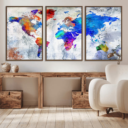 Push Pin World Map Canvas Print – Framed Wall Art for Couples to Track Their Travels – Anniversary Gift or Home Adventure Decor