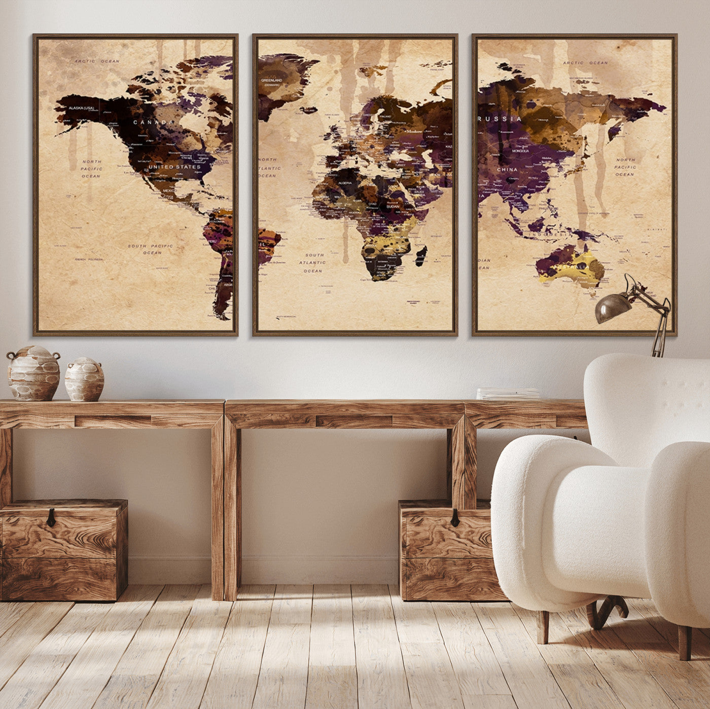 Push Pin World Map Canvas Print – Framed Wall Art for Couples to Track Their Travels – Anniversary Gift or Home Adventure Decor