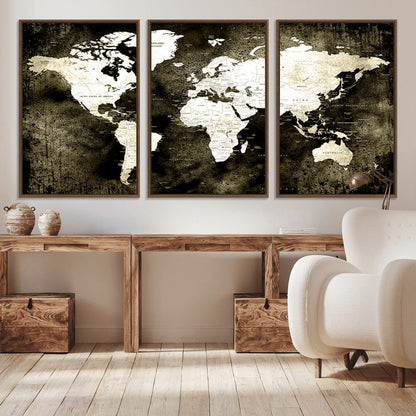 66737-MGV-CV-36X24-Push Pin World Map Canvas Print – Framed Wall Art for Couples to Track Their Travels – Anniversary Gift or Home Adventure Decor