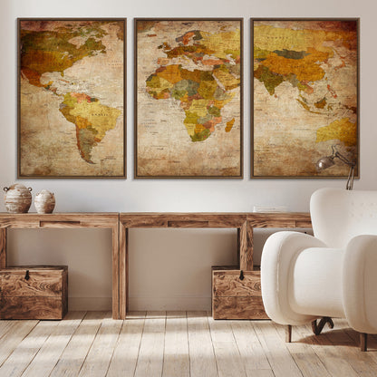 Push Pin World Map Canvas Print – Framed Wall Art for Couples to Track Their Travels – Anniversary Gift or Home Adventure Decor