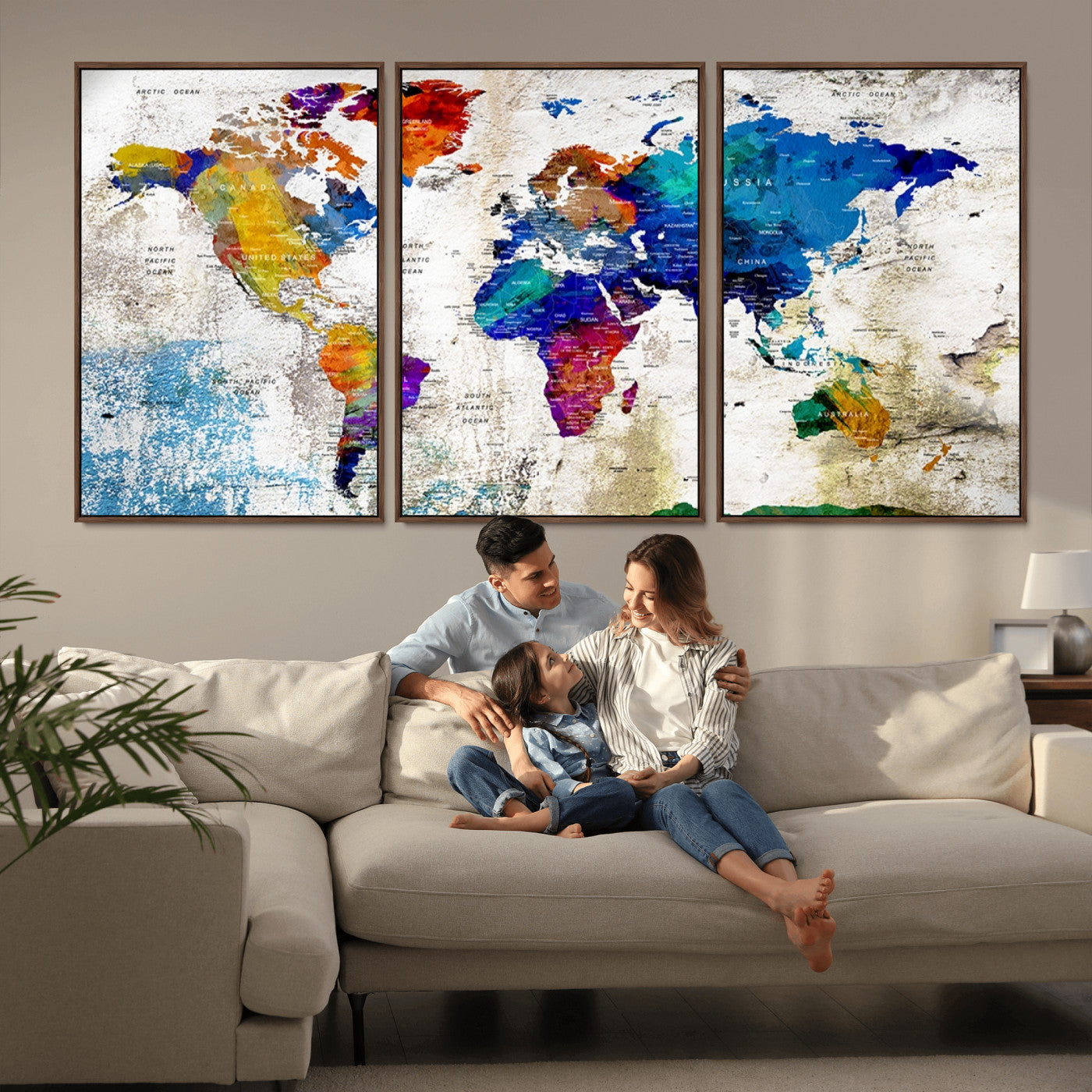 Push Pin World Map Canvas Print – Framed Wall Art for Couples to Track Their Travels – Anniversary Gift or Home Adventure Decor