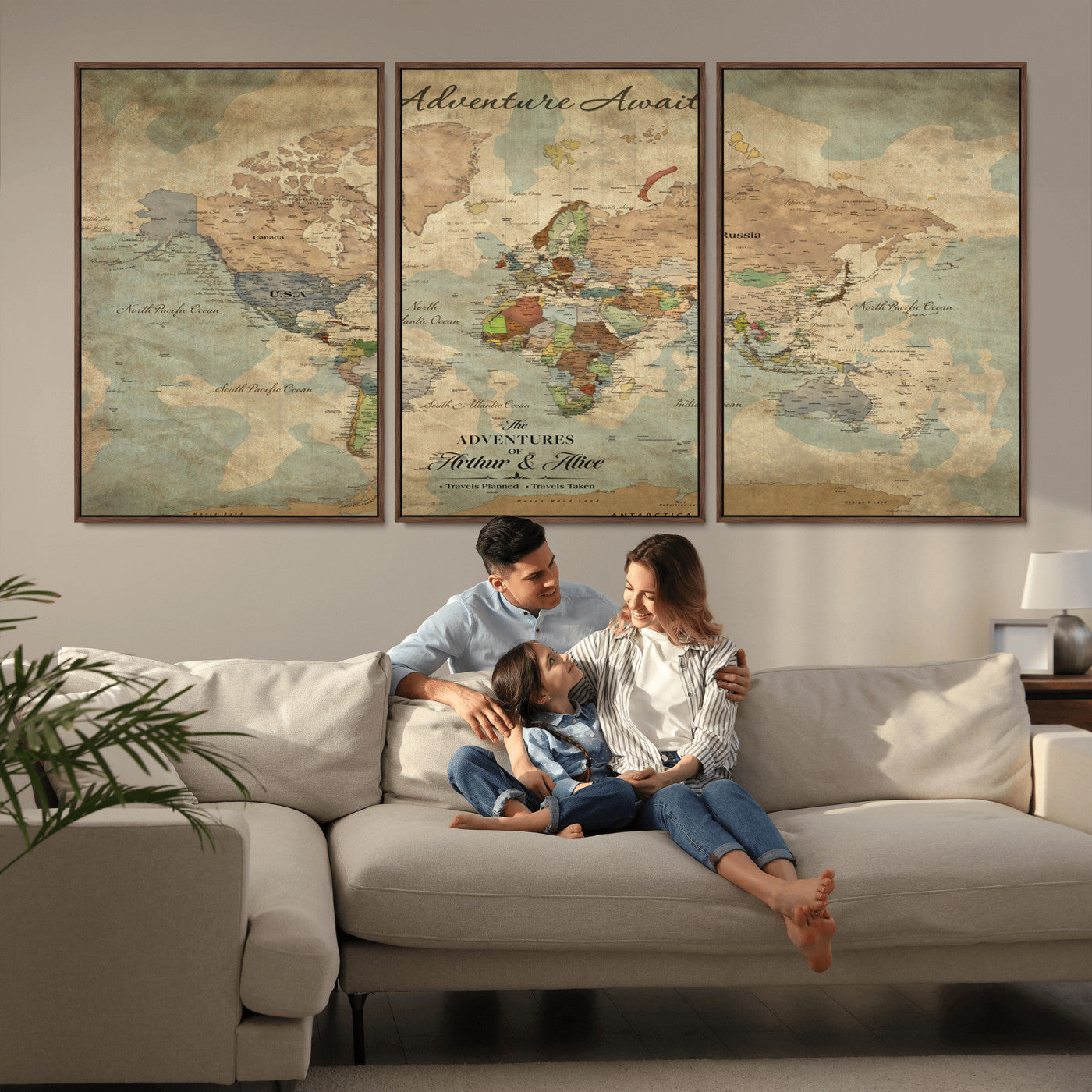 60798273-MGV-FC-60X30-3P_Walnut-Custom Push Pin World Map Wall Canvas Print – Personalized Travel Tracker with Pins – Framed Custom Quotie Canvas for Home Office Decor