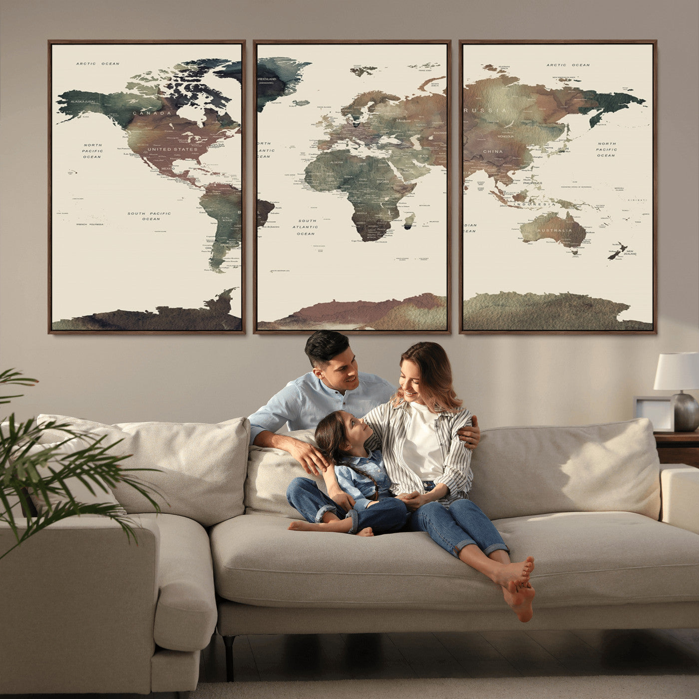 Push Pin World Map Canvas Print – Framed Wall Art for Couples to Track Their Travels – Anniversary Gift or Home Adventure Decor