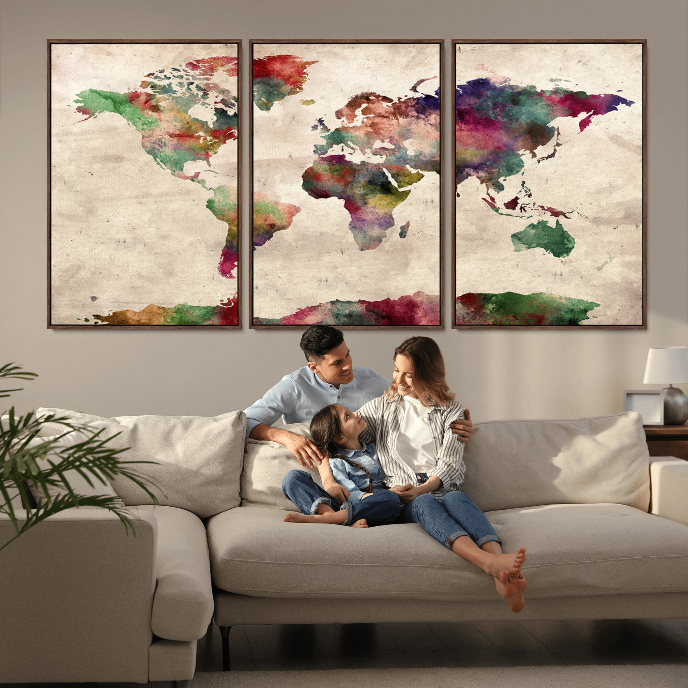 Push Pin World Map Canvas Print – Framed Wall Art for Couples to Track Their Travels – Anniversary Gift or Home Adventure Decor