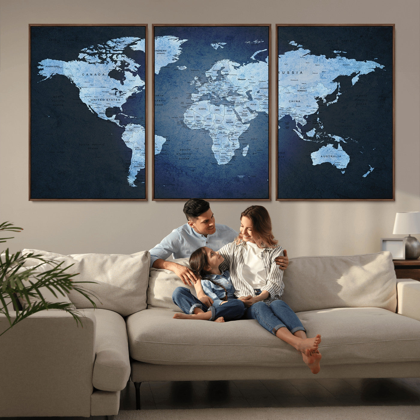 Push Pin World Map Canvas Print – Framed Wall Art for Couples to Track Their Travels – Anniversary Gift or Home Adventure Decor