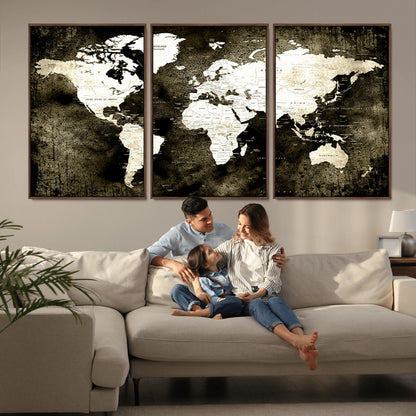 66737-MGV-FC-60X30-3P_Walnut-Push Pin World Map Canvas Print – Framed Wall Art for Couples to Track Their Travels – Anniversary Gift or Home Adventure Decor