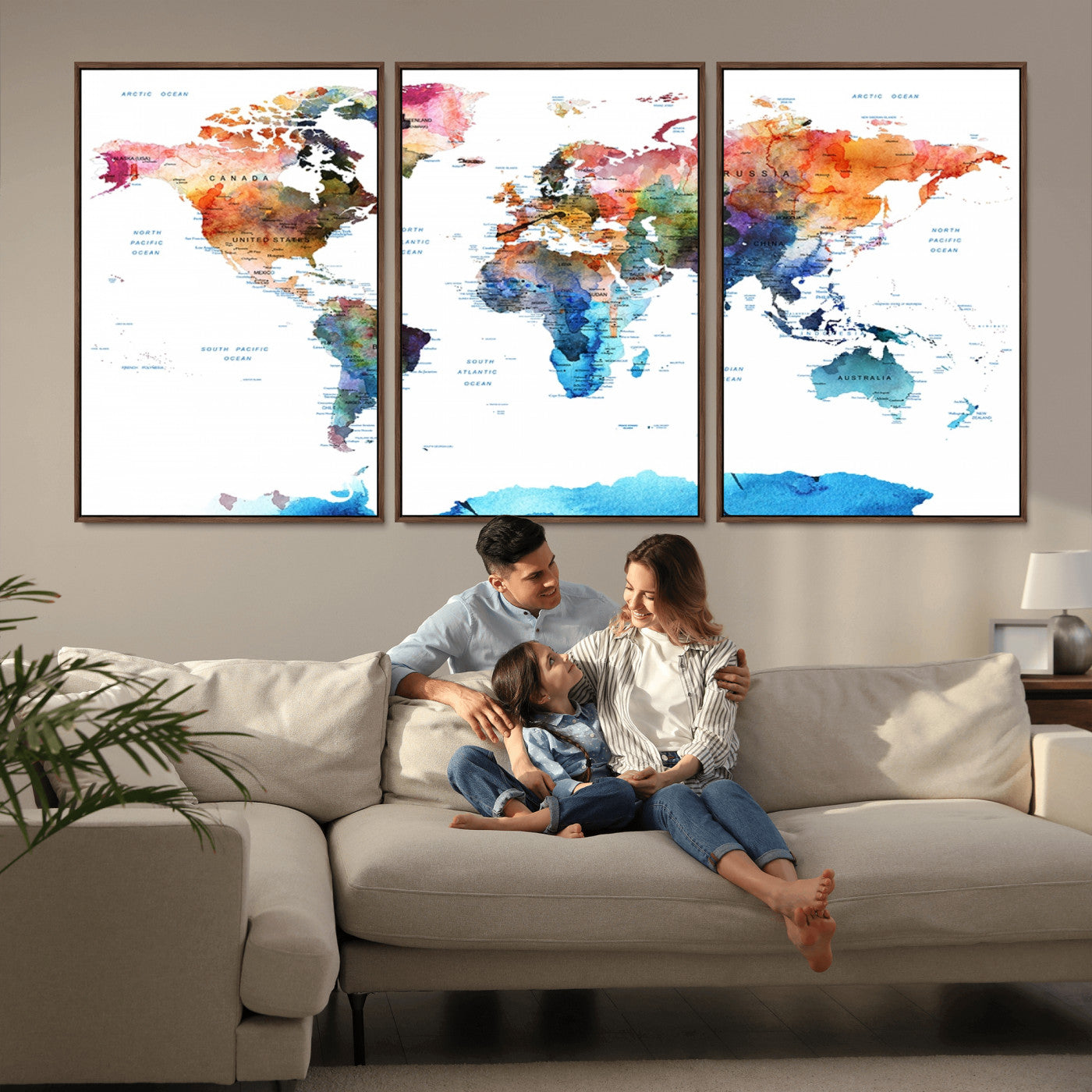 Push Pin World Map Canvas Print – Framed Wall Art for Couples to Track Their Travels – Anniversary Gift or Home Adventure Decor