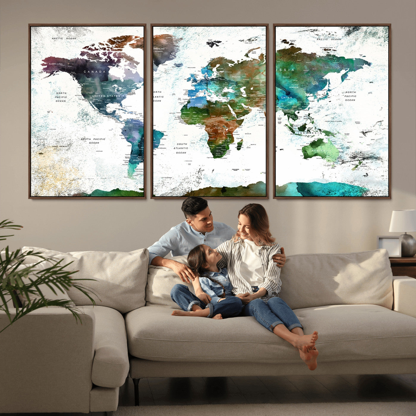 Push Pin World Map Canvas Print – Framed Wall Art for Couples to Track Their Travels – Anniversary Gift or Home Adventure Decor