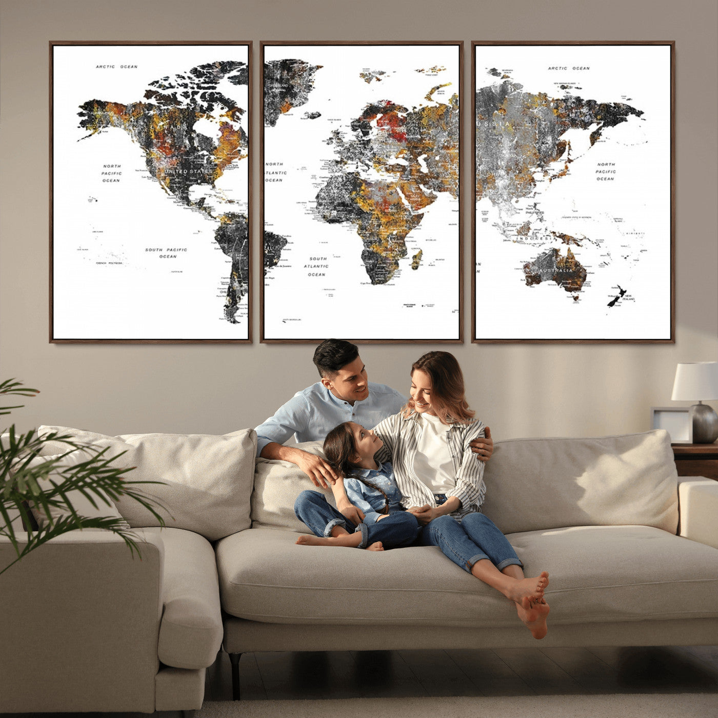 Push Pin World Map Canvas Print – Framed Wall Art for Couples to Track Their Travels – Anniversary Gift or Home Adventure Decor