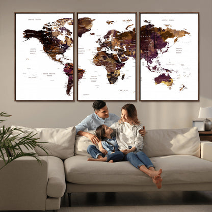 Push Pin World Map Canvas Print – Framed Wall Art for Couples to Track Their Travels – Anniversary Gift or Home Adventure Decor