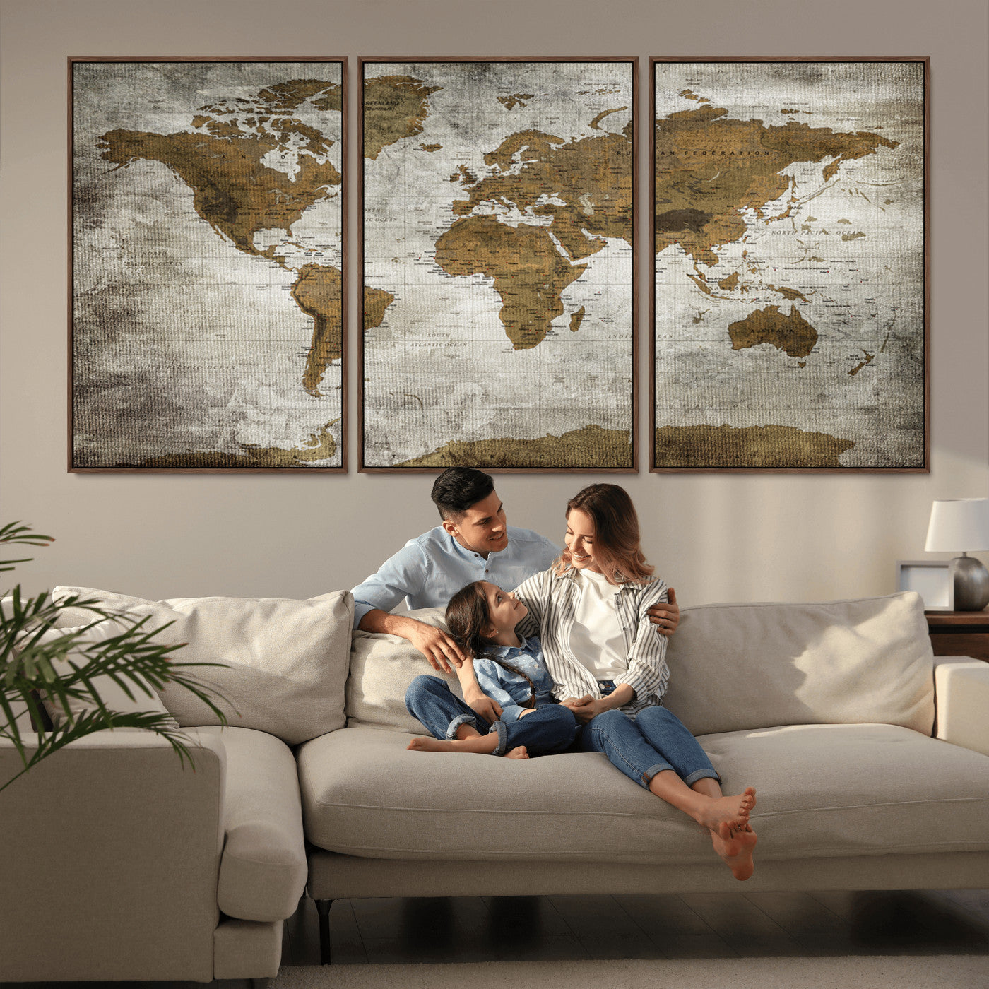 Push Pin World Map Canvas Print – Framed Wall Art for Couples to Track Their Travels – Anniversary Gift or Home Adventure Decor
