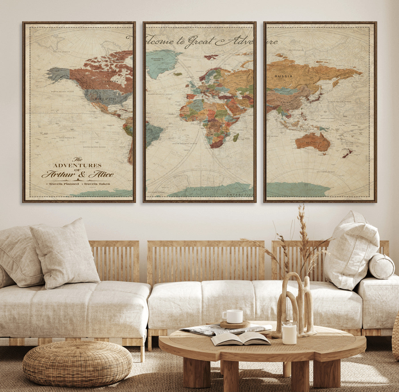17587858-MGV-CV-36X24-Custom Push Pin World Map Wall Canvas Print – Personalized Travel Tracker with Pins – Framed Custom Quotie Canvas for Home Office Decor