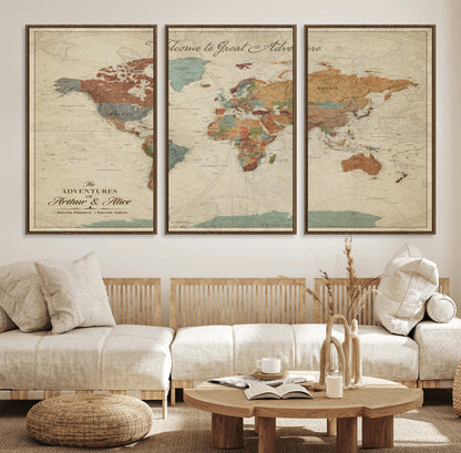 17587858-MGV-CV-36X24-Custom Push Pin World Map Wall Canvas Print – Personalized Travel Tracker with Pins – Framed Custom Quotie Canvas for Home Office Decor