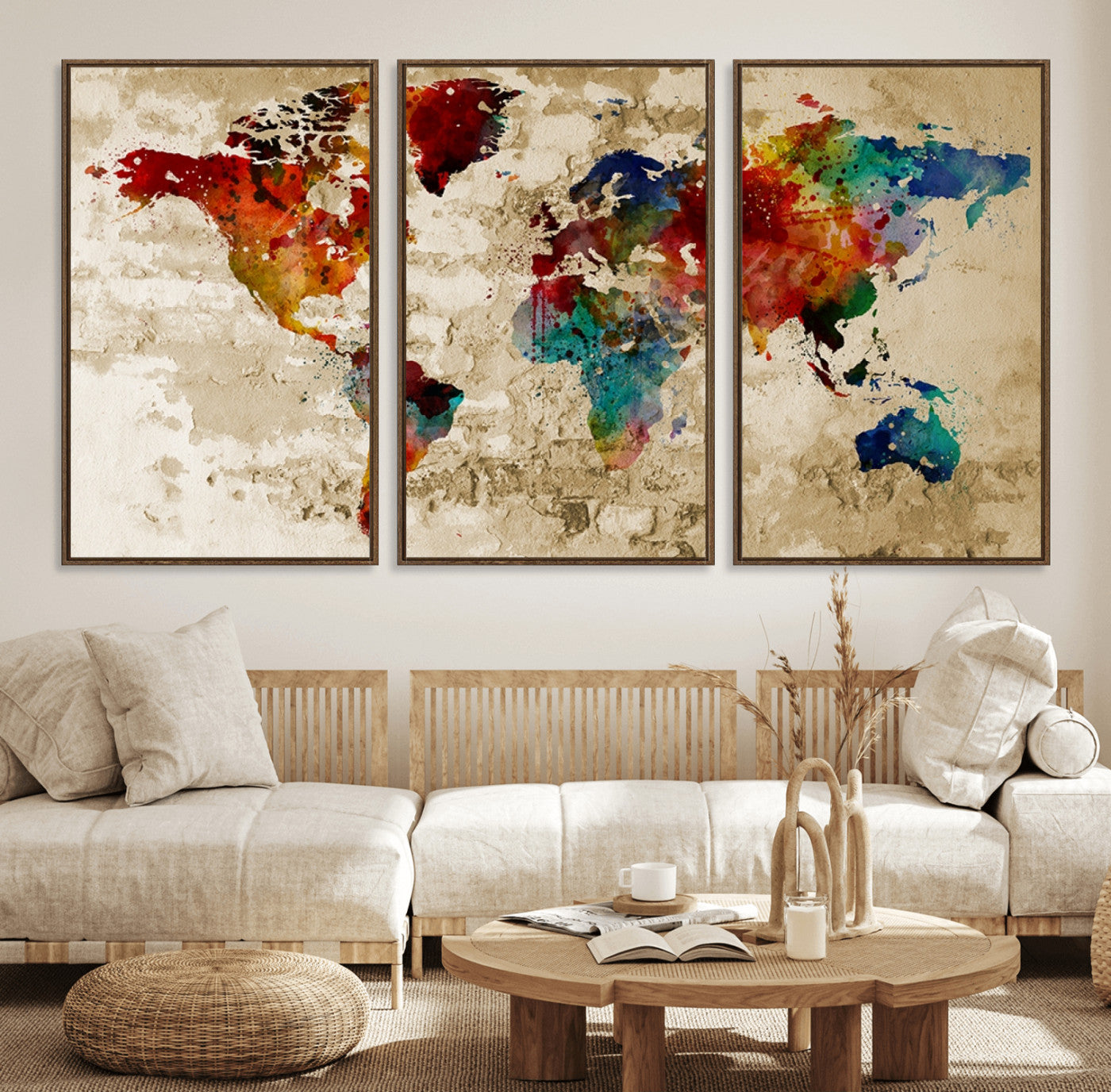 Push Pin World Map Canvas Print – Framed Wall Art for Couples to Track Their Travels – Anniversary Gift or Home Adventure Decor