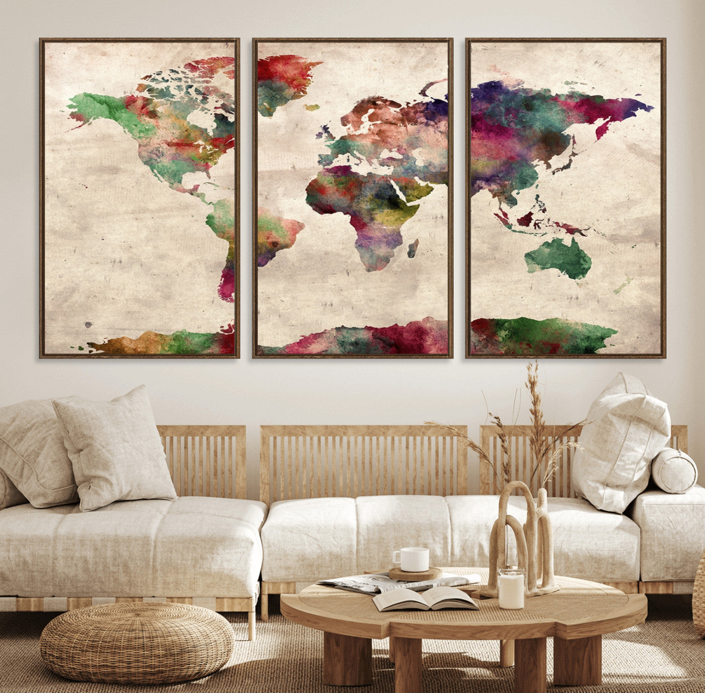 Push Pin World Map Canvas Print – Framed Wall Art for Couples to Track Their Travels – Anniversary Gift or Home Adventure Decor
