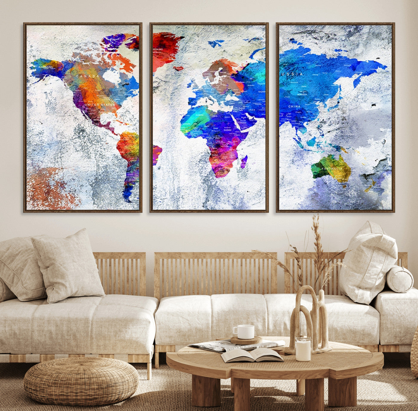 Push Pin World Map Canvas Print – Framed Wall Art for Couples to Track Their Travels – Anniversary Gift or Home Adventure Decor