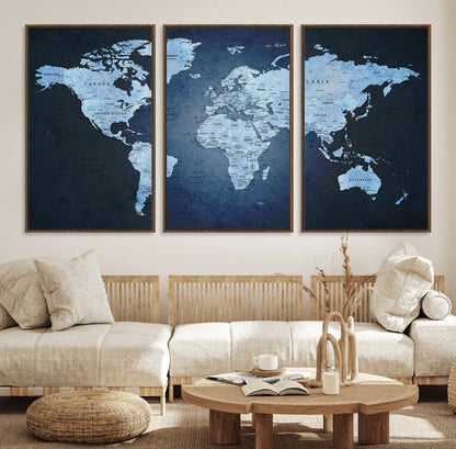 Push Pin World Map Canvas Print – Framed Wall Art for Couples to Track Their Travels – Anniversary Gift or Home Adventure Decor