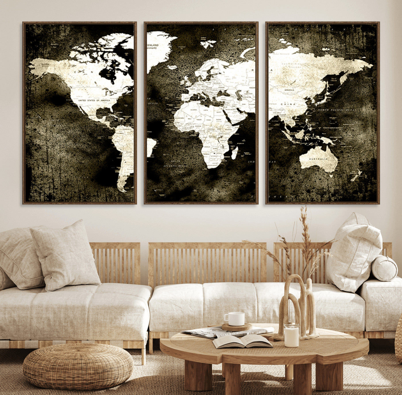 66737-MGV-CV-36X24-Push Pin World Map Canvas Print – Framed Wall Art for Couples to Track Their Travels – Anniversary Gift or Home Adventure Decor