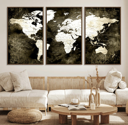 66737-MGV-CV-36X24-Push Pin World Map Canvas Print – Framed Wall Art for Couples to Track Their Travels – Anniversary Gift or Home Adventure Decor