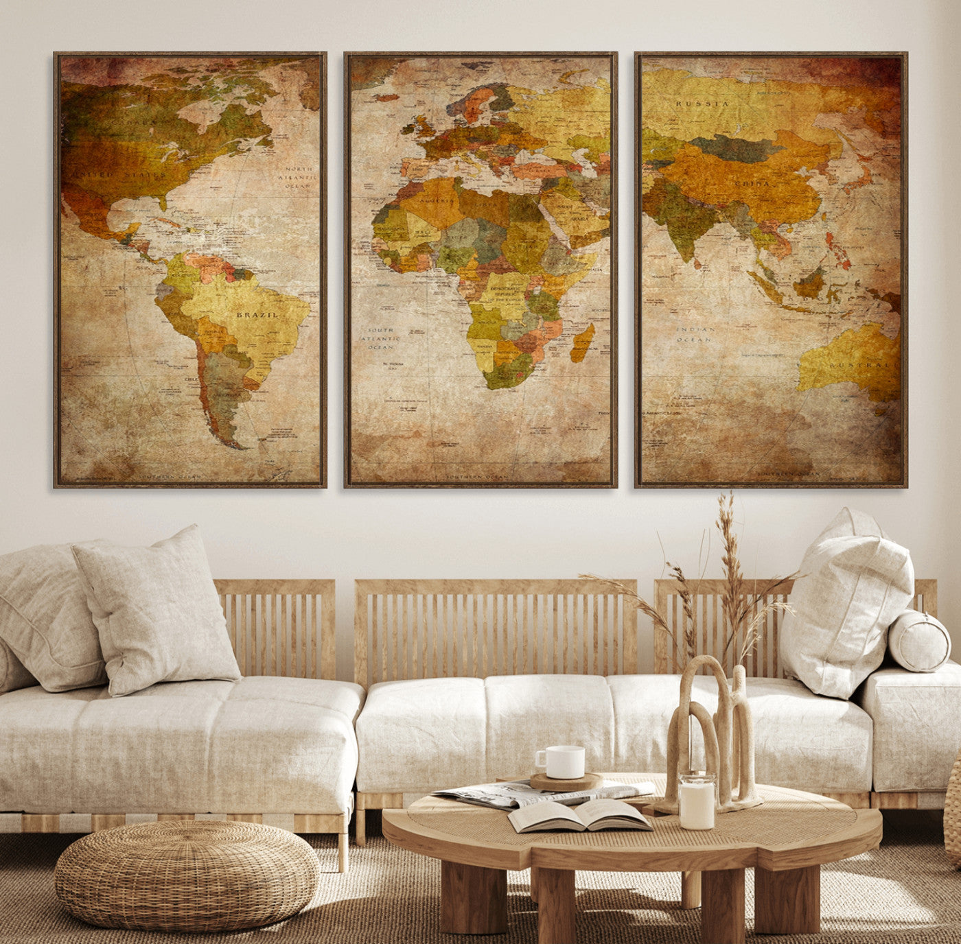 Push Pin World Map Canvas Print – Framed Wall Art for Couples to Track Their Travels – Anniversary Gift or Home Adventure Decor