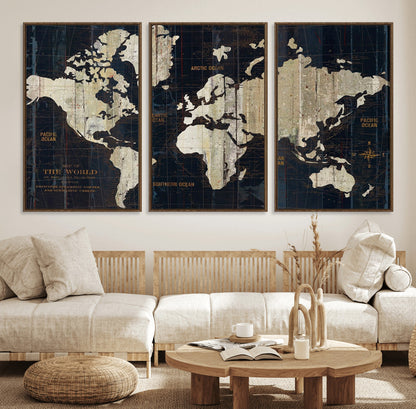 Push Pin World Map Canvas Print – Framed Wall Art for Couples to Track Their Travels – Anniversary Gift or Home Adventure Decor