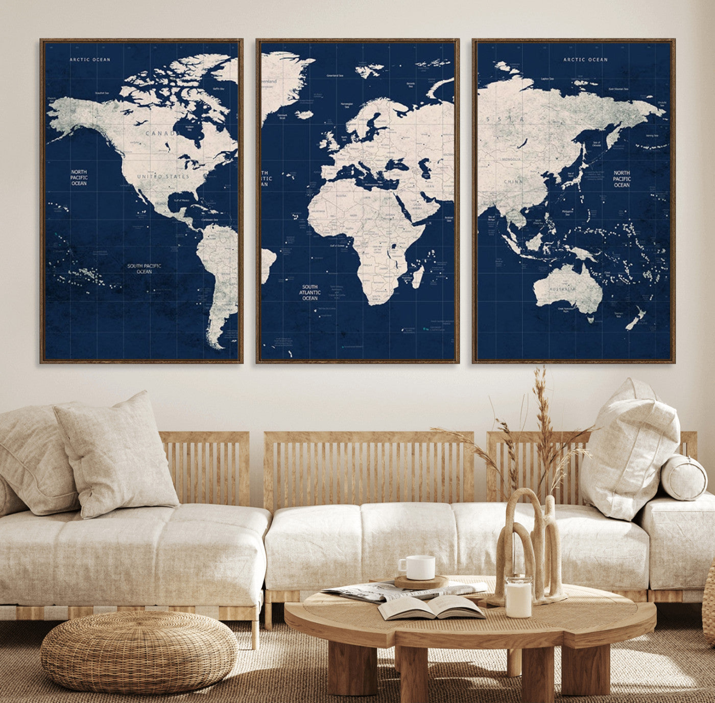 Push Pin World Map Canvas Print – Framed Wall Art for Couples to Track Their Travels – Anniversary Gift or Home Adventure Decor