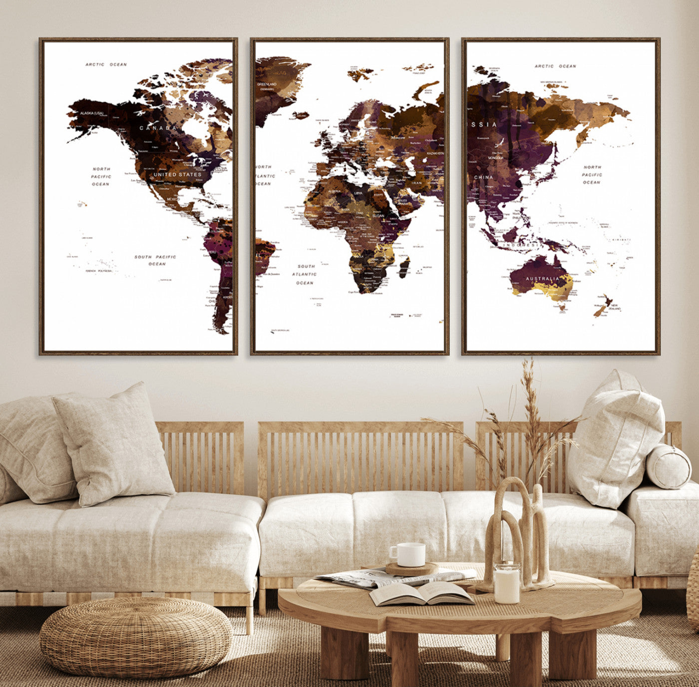 Push Pin World Map Canvas Print – Framed Wall Art for Couples to Track Their Travels – Anniversary Gift or Home Adventure Decor