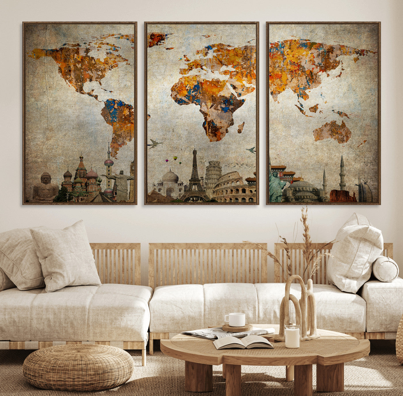 Push Pin World Map Canvas Print – Framed Wall Art for Couples to Track Their Travels – Anniversary Gift or Home Adventure Decor