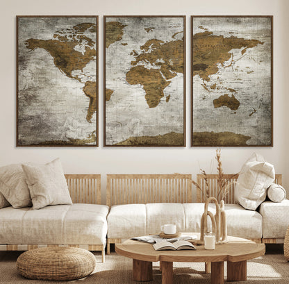 Push Pin World Map Canvas Print – Framed Wall Art for Couples to Track Their Travels – Anniversary Gift or Home Adventure Decor