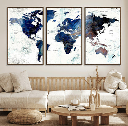 Push Pin World Map Canvas Print – Framed Wall Art for Couples to Track Their Travels – Anniversary Gift or Home Adventure Decor