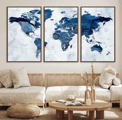 Push Pin World Map Canvas Print – Framed Wall Art for Couples to Track Their Travels – Anniversary Gift or Home Adventure Decor