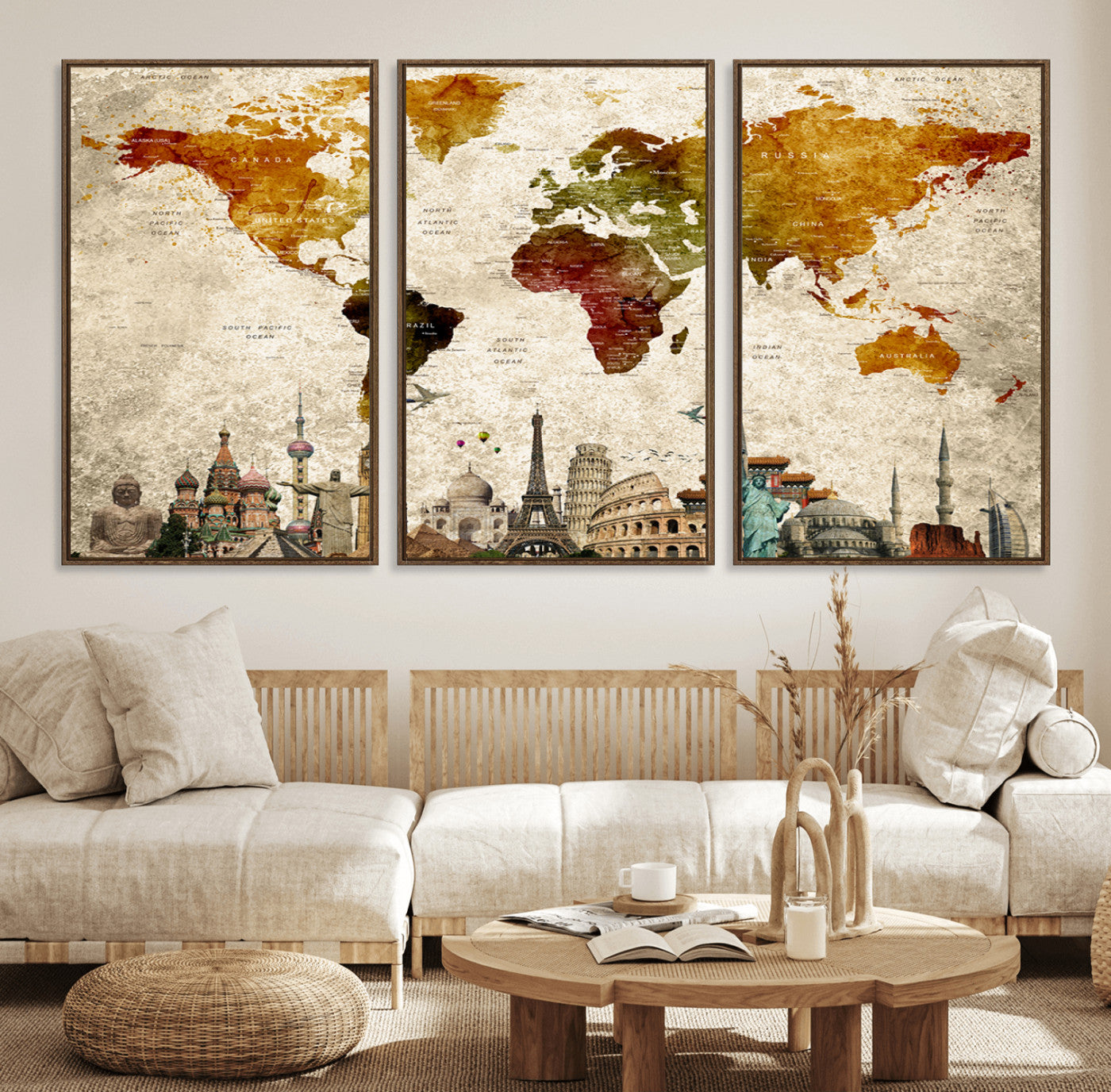 Push Pin World Map Canvas Print – Framed Wall Art for Couples to Track Their Travels – Anniversary Gift or Home Adventure Decor