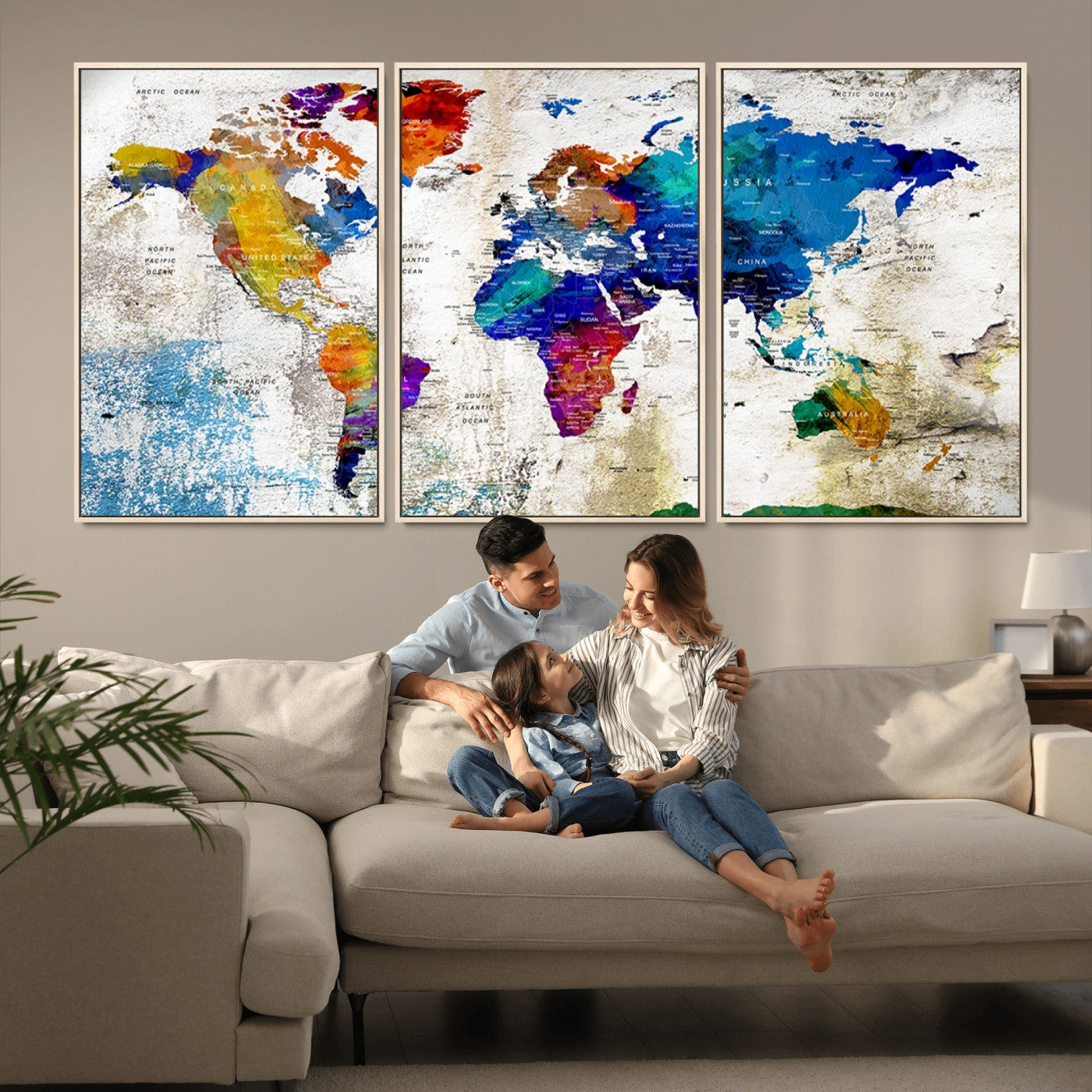 Push Pin World Map Canvas Print – Framed Wall Art for Couples to Track Their Travels – Anniversary Gift or Home Adventure Decor