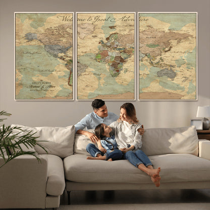 37466236-MGV-FC-60X30-3P_Natural-Custom Push Pin World Map Wall Canvas Print – Personalized Travel Tracker with Pins – Framed Custom Quotie Canvas for Home Office Decor