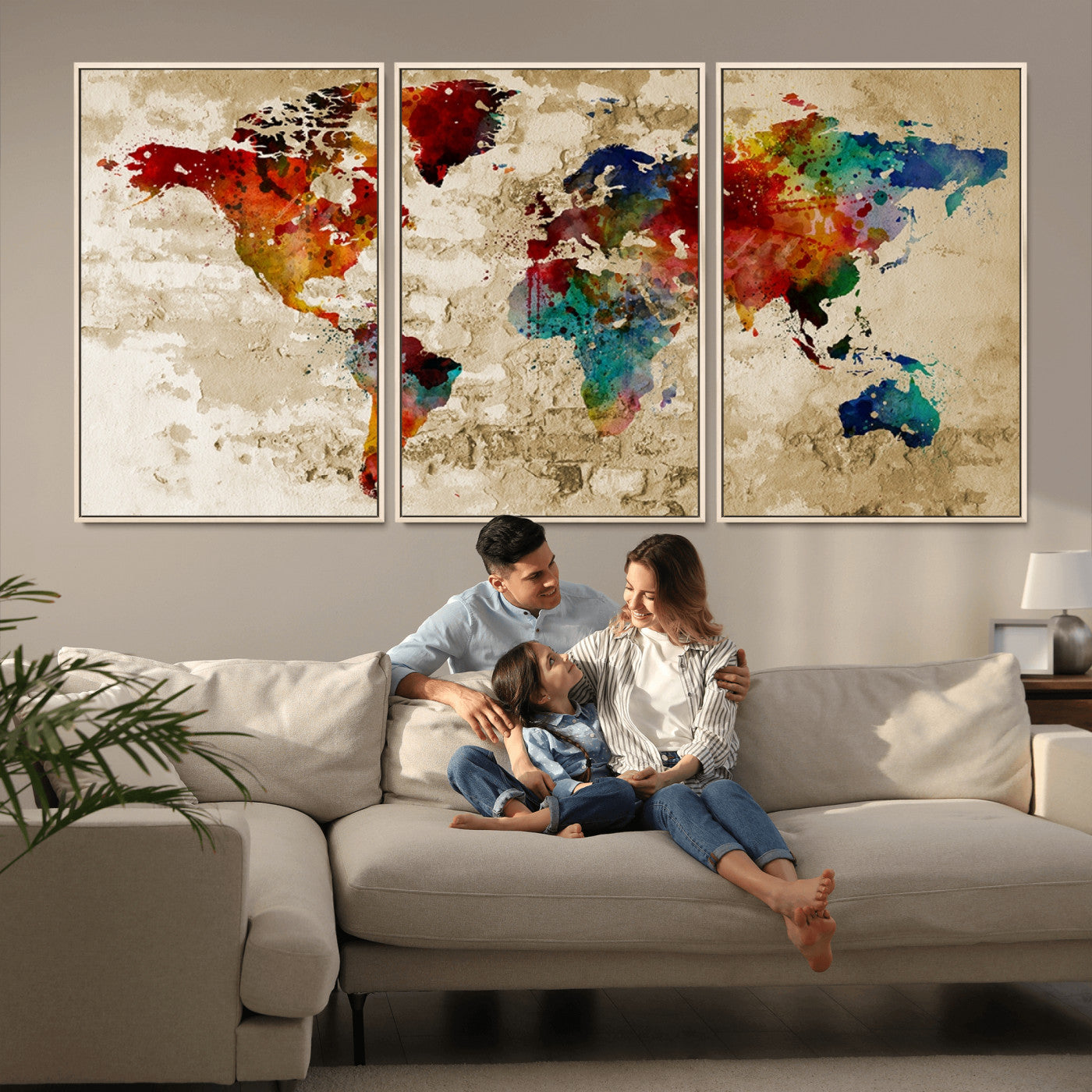 Push Pin World Map Canvas Print – Framed Wall Art for Couples to Track Their Travels – Anniversary Gift or Home Adventure Decor