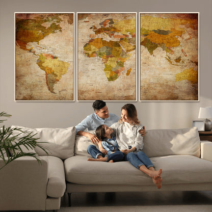 Push Pin World Map Canvas Print – Framed Wall Art for Couples to Track Their Travels – Anniversary Gift or Home Adventure Decor