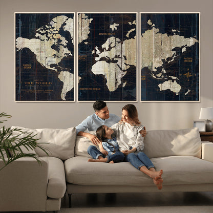 Push Pin World Map Canvas Print – Framed Wall Art for Couples to Track Their Travels – Anniversary Gift or Home Adventure Decor