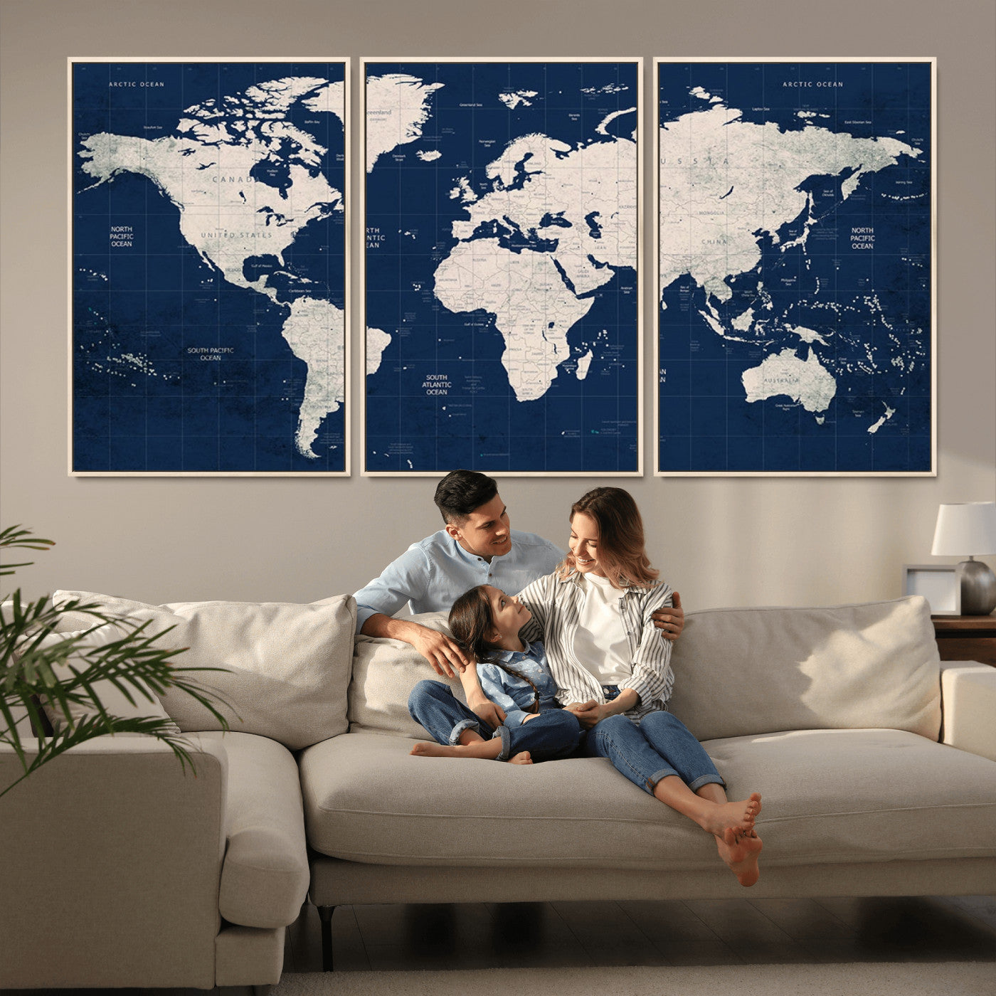 Push Pin World Map Canvas Print – Framed Wall Art for Couples to Track Their Travels – Anniversary Gift or Home Adventure Decor