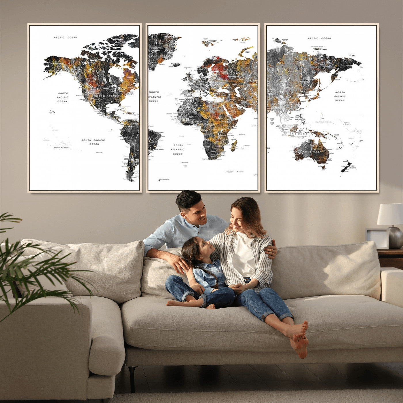 Push Pin World Map Canvas Print – Framed Wall Art for Couples to Track Their Travels – Anniversary Gift or Home Adventure Decor