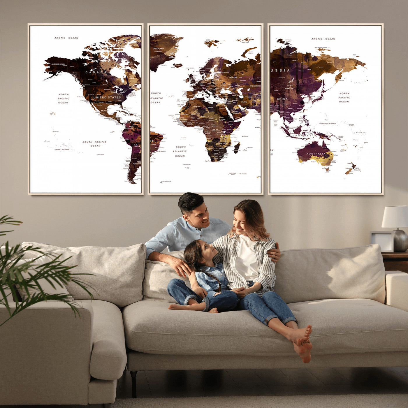 Push Pin World Map Canvas Print – Framed Wall Art for Couples to Track Their Travels – Anniversary Gift or Home Adventure Decor