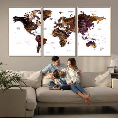 Push Pin World Map Canvas Print – Framed Wall Art for Couples to Track Their Travels – Anniversary Gift or Home Adventure Decor
