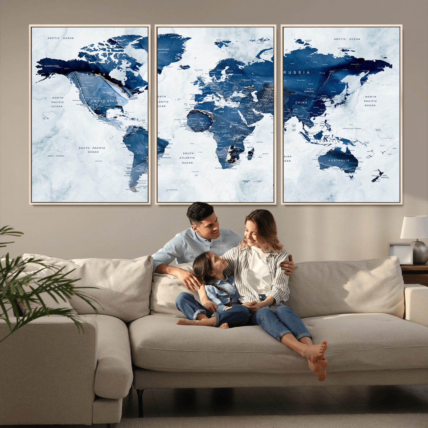Push Pin World Map Canvas Print – Framed Wall Art for Couples to Track Their Travels – Anniversary Gift or Home Adventure Decor