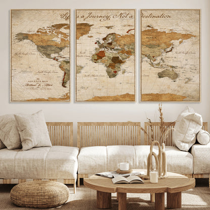 79036691-MGV-CV-30X20-Custom Push Pin World Map Wall Canvas Print – Personalized Travel Tracker with Pins – Framed Custom Quotie Canvas for Home Office Decor