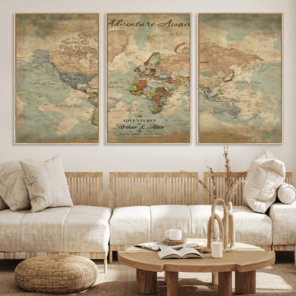 60798273-MGV-CV-30X20-Custom Push Pin World Map Wall Canvas Print – Personalized Travel Tracker with Pins – Framed Custom Quotie Canvas for Home Office Decor