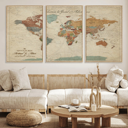 17587858-MGV-CV-36X24-Custom Push Pin World Map Wall Canvas Print – Personalized Travel Tracker with Pins – Framed Custom Quotie Canvas for Home Office Decor
