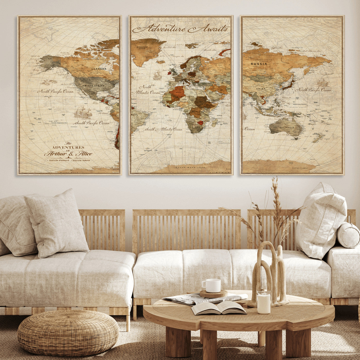 64295326-MGV-CV-30X20-Custom Push Pin World Map Wall Canvas Print – Personalized Travel Tracker with Pins – Framed Custom Quotie Canvas for Home Office Decor