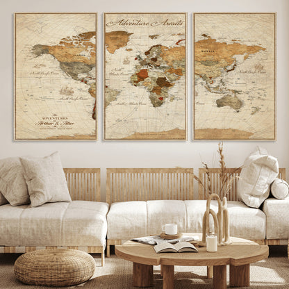 64295326-MGV-CV-30X20-Custom Push Pin World Map Wall Canvas Print – Personalized Travel Tracker with Pins – Framed Custom Quotie Canvas for Home Office Decor