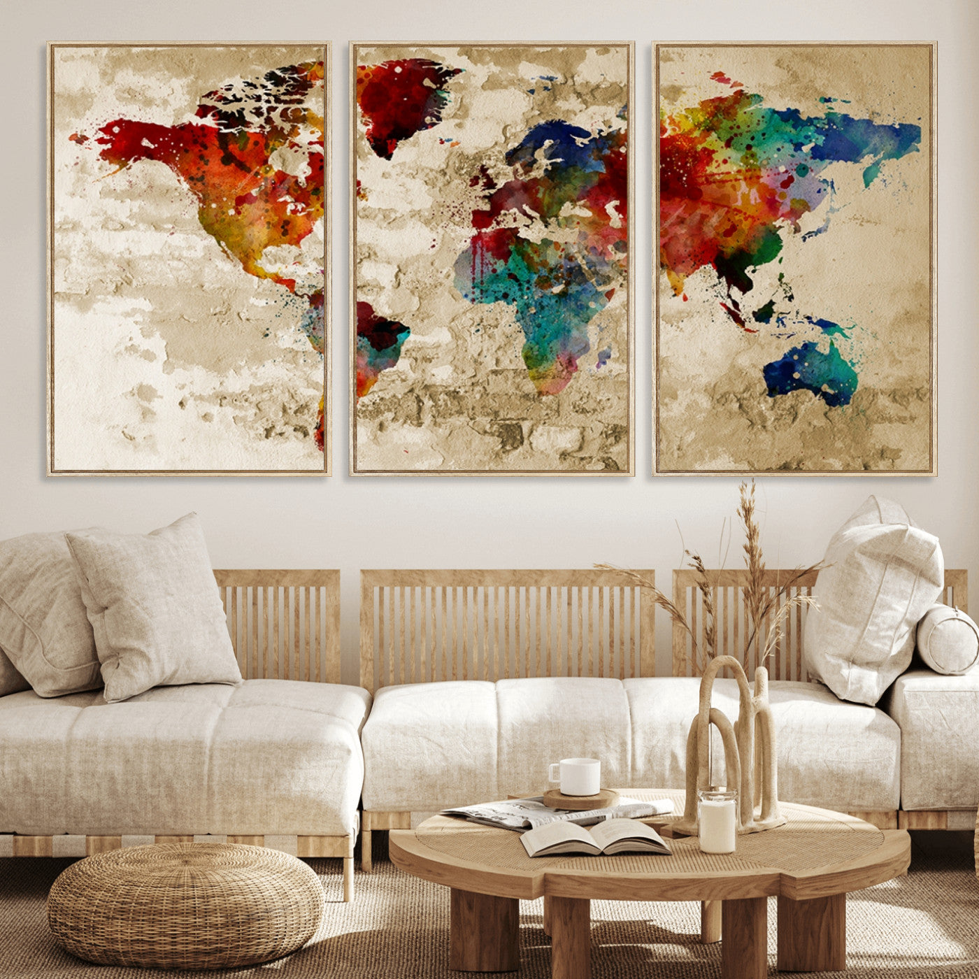 Push Pin World Map Canvas Print – Framed Wall Art for Couples to Track Their Travels – Anniversary Gift or Home Adventure Decor